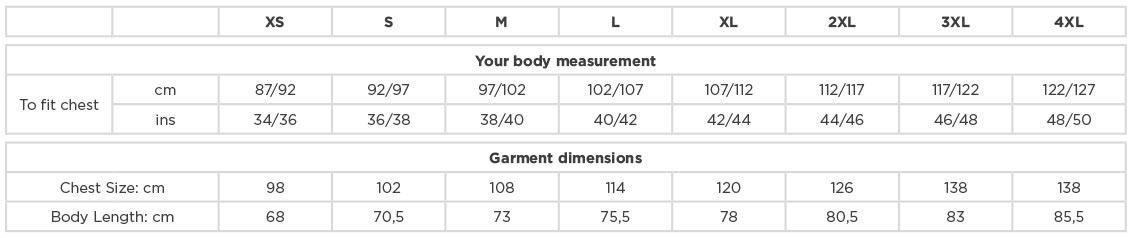 Russell 180M Size Chart