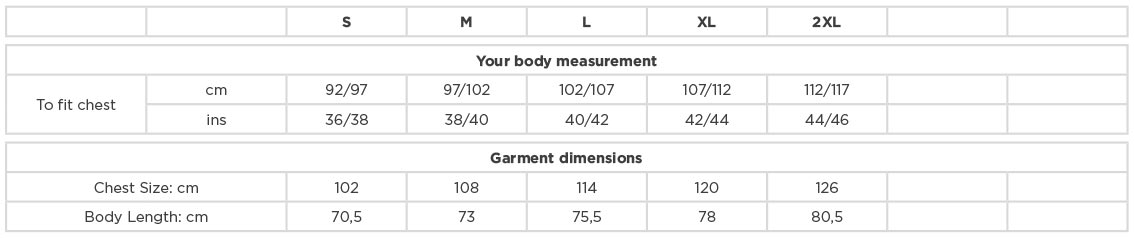 Russell 215M Size chart