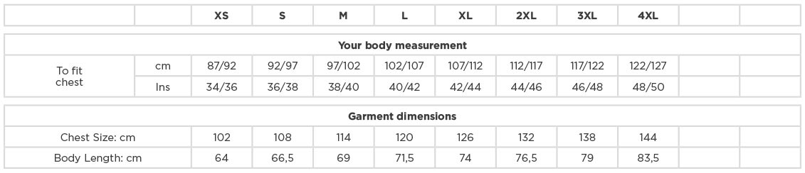 Russell 265M Size chart